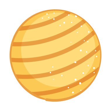 Turuncu çizgili ve küçük noktalı sarı gezegen, beyaz arka planda izole edilmiş. Vektör illüstrasyonu