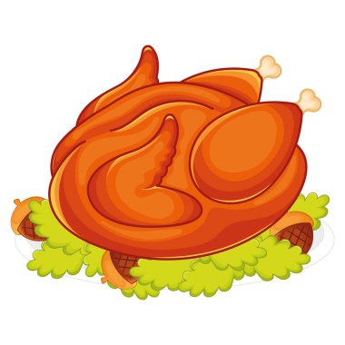 Yeşillik yatakta altın kavrulmuş hindi. Şenlikli bir yemek için mükemmel. Vektör illüstrasyonu