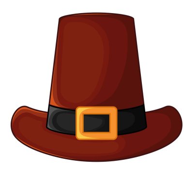 Geleneksel kahverengi şapkalı, siyah bantlı ve Şükran Günü için altın tokalı. Vektör illüstrasyonu