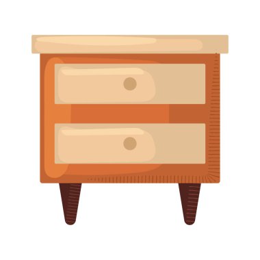 Ahşap iki çekmeceli komodin, yatak odası ve mobilya dekoru için ideal. Vektör illüstrasyonu