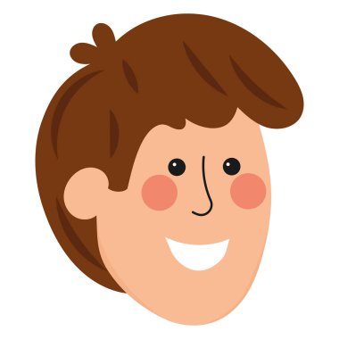 Kahverengi saçlı, gülümseyen bir çocuğun yüz görüntüsü. Vektör illüstrasyonu