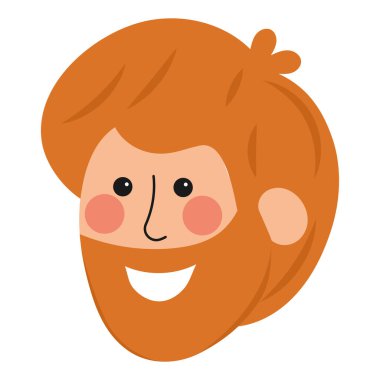 Kızıl saçlı, sakallı bir adamın yüz hatlarıyla gülümsemesi. Vektör illüstrasyonu