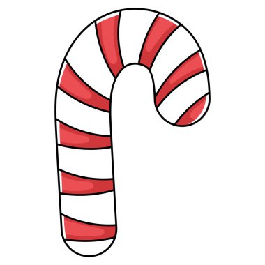 Illustration of a candy cane with traditional red and white stripes. Vector illustration clipart