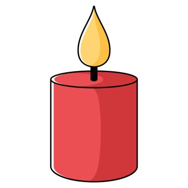 Illustration of a red Christmas candle with a glowing yellow flame for festive designs. Vector illustration clipart