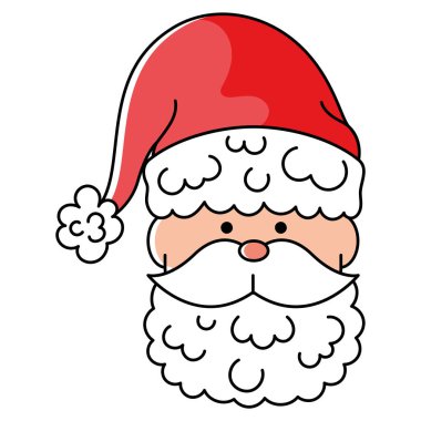 Noel Baba 'nın yüzü, kırmızı şapkalı ve beyaz sakallı. Tatil tasarımları için mükemmel. Vektör illüstrasyonu