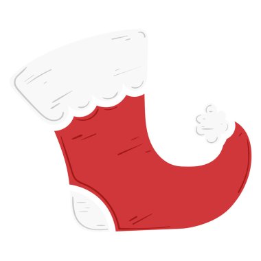 Beyaz desenli kırmızı bir Noel çorabının resmi. Tatil tasarımları için ideal. Vektör illüstrasyonu