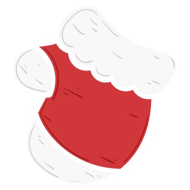 Bayram dekorasyonu için beyaz süslemeli kırmızı bir Noel çorabının resmi. Vektör illüstrasyonu