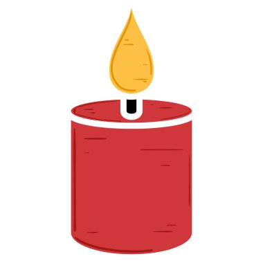 Şenlik tasarımları için parlayan sarı alevli kırmızı bir Noel mumu. Vektör illüstrasyonu