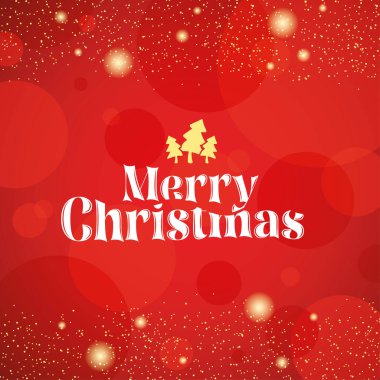 Ağaçların ve ışıl ışıl altın madalyaların olduğu mutlu noel tebrik kartı. Vektör illüstrasyonu