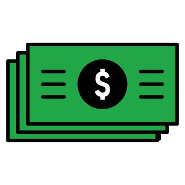 Minimalist tarzda cesur bir tasarımı olan bir yığın yeşil doların simgesi. Vektör illüstrasyonu