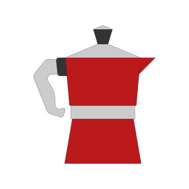 Modern tarzda tasarlanmış kahve demlemek için kullanılan kırmızı bir moka demliğinin tasviri. Vektör illüstrasyonu