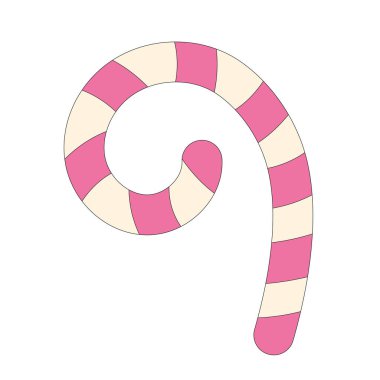 Klasik spiral dizaynlı pembe ve kremalı şeker kamışı tasviri. Bayram teması için mükemmel. Vektör illüstrasyonu