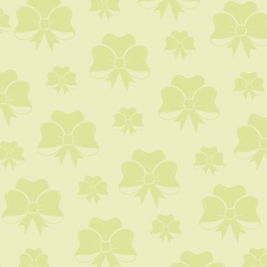 Dekoratif fiyonklu açık yeşil arkaplan desenli şenlik ambalajı. Vektör illüstrasyonu