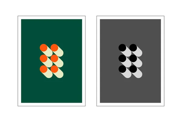 Bauhaus Poster Twee Abstracte Verticale Posters Met Cilinders — Stockvector