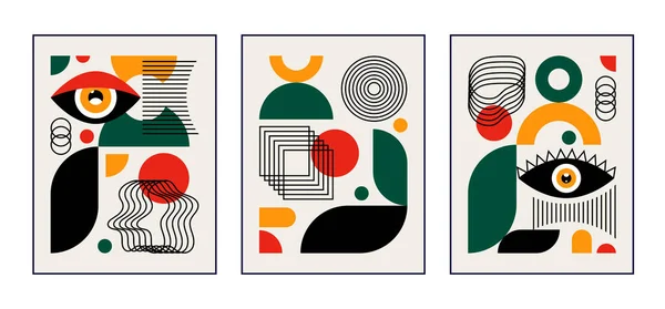 Affiches Géométriques Bauhaus Design Abstrait Avec Des Formes Des Yeux — Image vectorielle