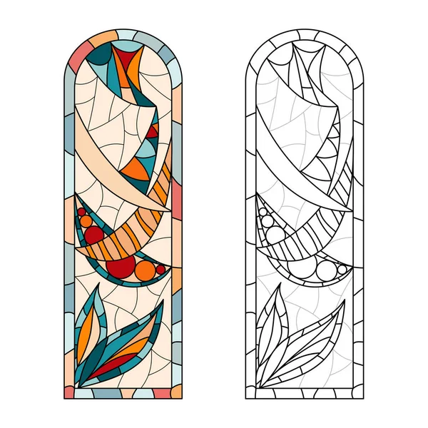 ステンドグラスのワークシート 色と弓の長方形 — ストックベクタ