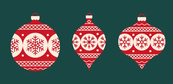 Різдвяні Кульки Набір Трьох Червоних Прикрас — стоковий вектор