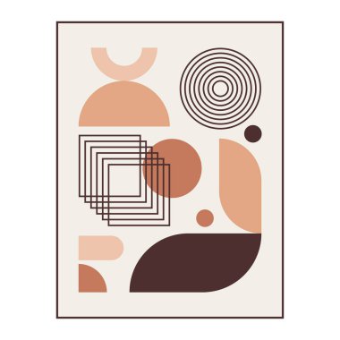 Boho renklerinde soyut şekilli Bauhaus geometrik posteri.