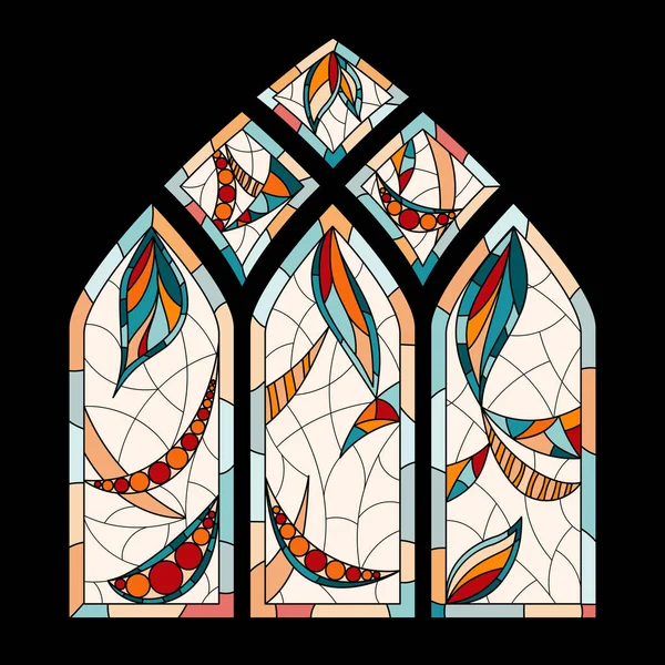 黒い背景の教会のステンドグラスの窓 — ストックベクタ