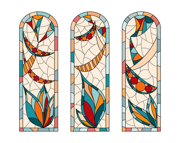 教会のステンドグラスの窓 三曲構成 — ストックベクタ