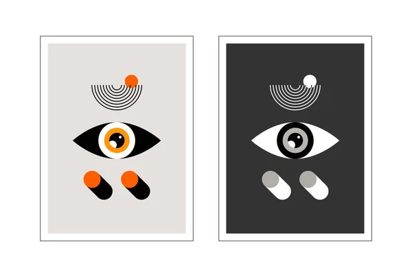 Œil Bauhaus Deux Affiches Verticales Abstraites — Image vectorielle