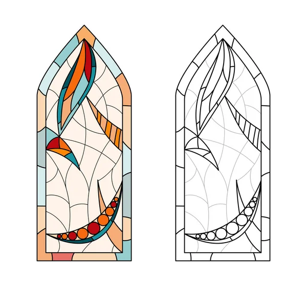 Pintura Vidro Igreja Manchada Dois Quadros Verticais — Vetor de Stock