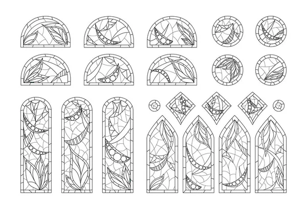 Coloriage Des Vitraux Ensemble Différentes Formes Fenêtres Dessin Dans Style — Image vectorielle