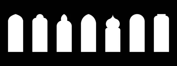 Islamische Fensterformen Verschiedene Weiße Rahmen Auf Schwarzem Hintergrund — Stockvektor