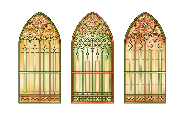 Lekeli Cam Kilise Pencereleri Gradyan Renk Çerçeveleri — Stok Vektör