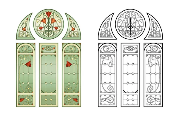 Stained Church Glass Worksheet Color Abstract Picture — Stock Vector