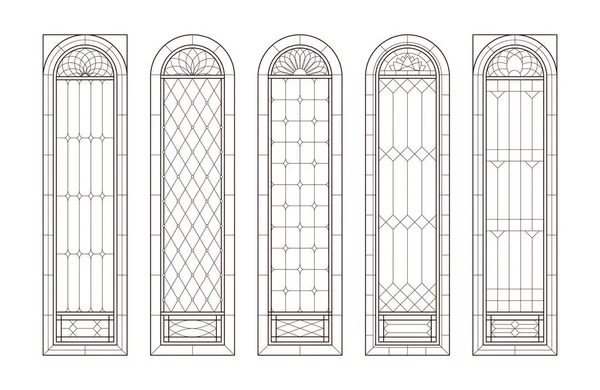 ガラスの教会の窓 カトリック黒と白のアーチ — ストックベクタ