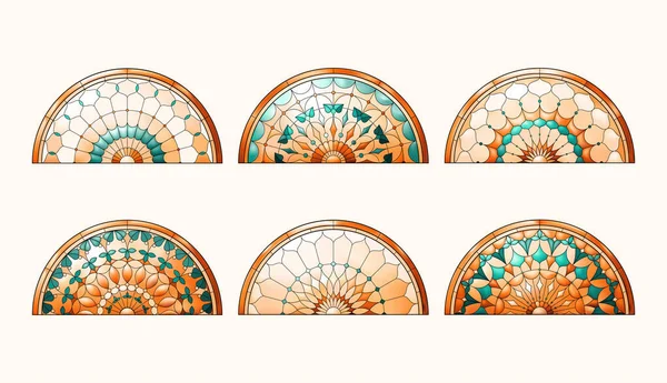 Stained Church Glass Semicircle Windows Gradient Color Frames — Stock Vector