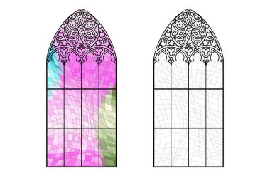 Kilise cam çalışma kâğıdı. Renkli mozaik penceresi.