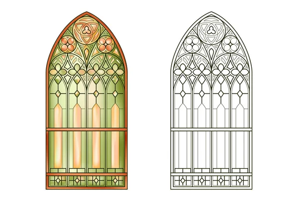 Hoja Trabajo Con Vidrieras Iglesia Manchada Colores Degradado Solar — Archivo Imágenes Vectoriales