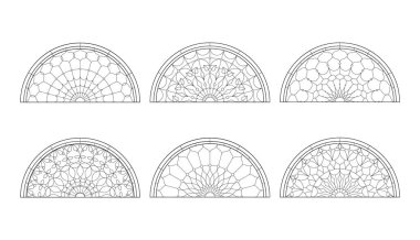 Cam kilise pencereleri. Katolik siyah ve beyaz yarı daireler.