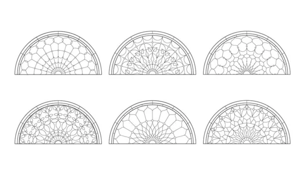 Стеклянные Окна Церкви Чёрно Белые Полукруги — стоковый вектор
