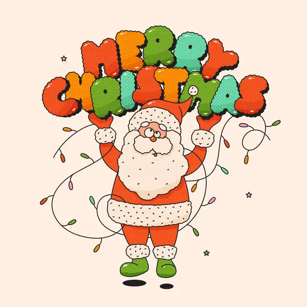 Κομψό Χαρακτήρα Μασκότ Santa Claus Γράμματα Καλά Χριστούγεννα Και Γιρλάντα — Διανυσματικό Αρχείο