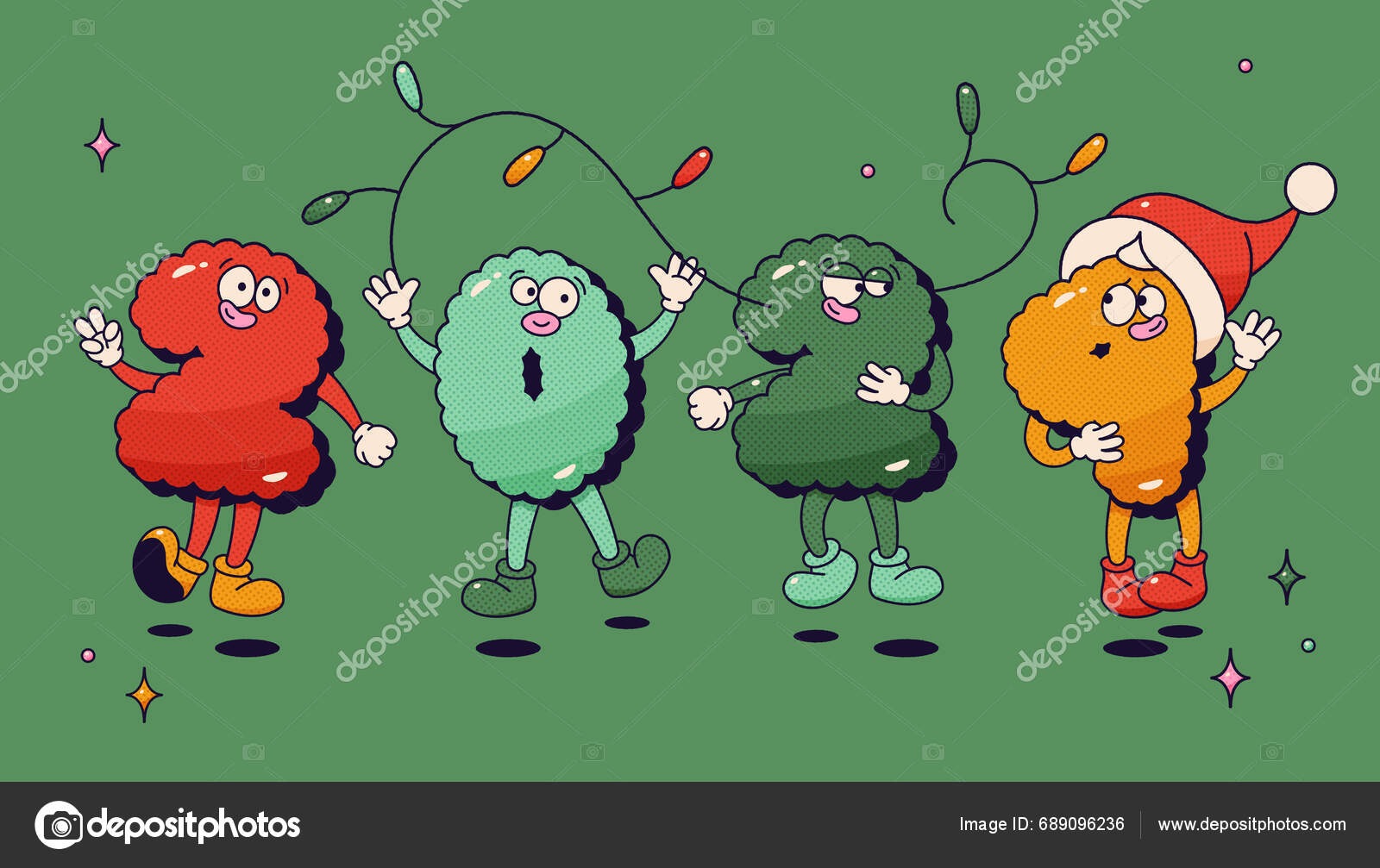 Christmas Groovy Mascot Characters 2024 Happy Noel Letters Stock Vector