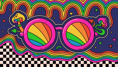 Trippy groovy psychedelic mushroom eyeglass coloring print. clipart