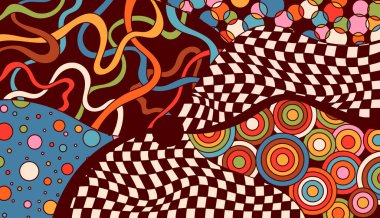 Psychedelic groovy sıcak renk renklendirme sayfası.
