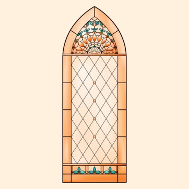 Hristiyan kemeri. Kilisenin cam penceresi. Sıcak ağ renkleri.