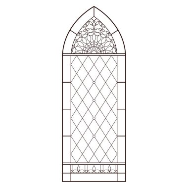 Yetişkinler için boyama sayfası. Katolik Kilisesi penceresi. 