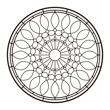 Çizgi sanatı kilisesinin cam penceresi. Yetişkin için renklendirme sayfası. 