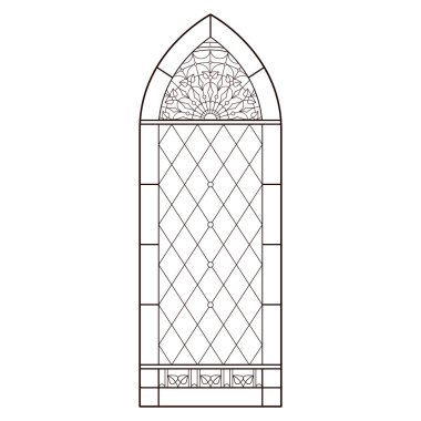 Yetişkinler için boyama sayfası. Katolik Kilisesi penceresi. 