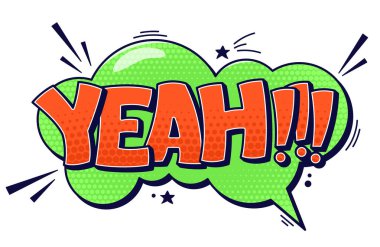Konuşma balonu. Evet. Yeşil arkaplanda turuncu metin.