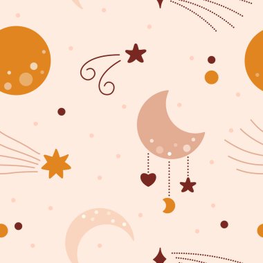 Kawaii Hilal Yıldızı Yürekli Bohem bebek kusursuz desen.