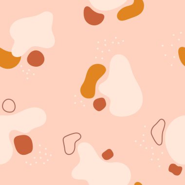 Renkli noktalardan, noktalardan ve farklı şekil ve boyutlardan oluşan yumuşak bohem renklerle çizilmiş kusursuz desenler..