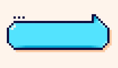 Konuşma baloncuğu 8 bit piksel resim tarzında çizilmiş mavi arkaplan.