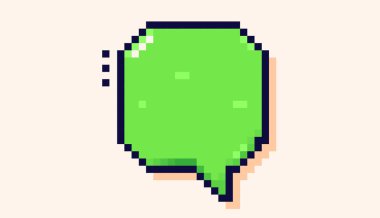 Konuşma baloncuğu 8 bit piksel resim tarzında çizilmiş yeşil arkaplan.