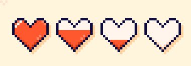 Enerji yaşam çizgisi çubuğu piksel sanatı 8bit biçiminde çizilmiş kalp şeklinde.